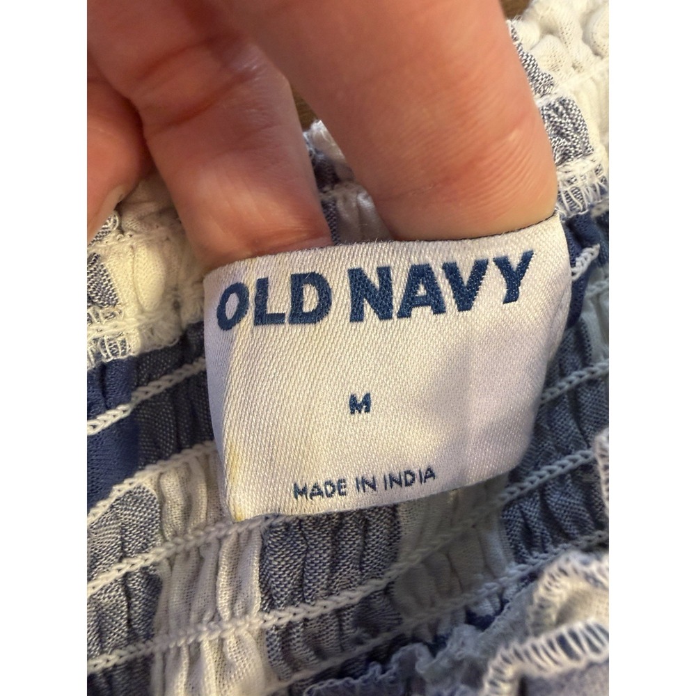 Old Navy Blue Gingham Maxi Dress Women Medium Smocked Flutter Sleeve Cottagecore - Picture 3 of 9